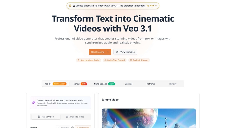 Veo 3.1- Cinematic AI Video Generator with Realistic Physics