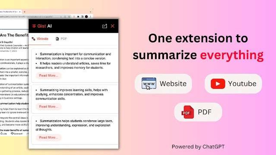 Gist AI: Summarize Web,YouTube,PDF w/ ChatGPT