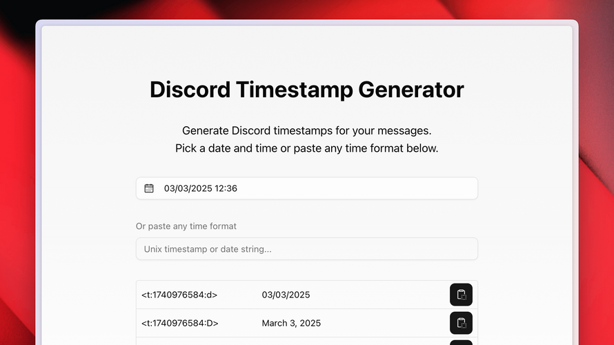 Discord Timestamp Generator