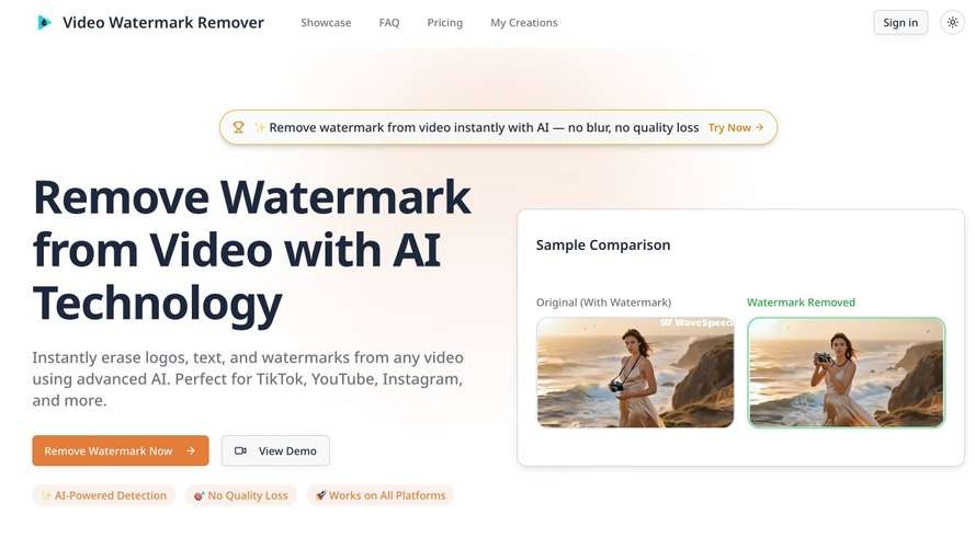 Remove Watermark from Video Online - AI Video Watermark Remover
