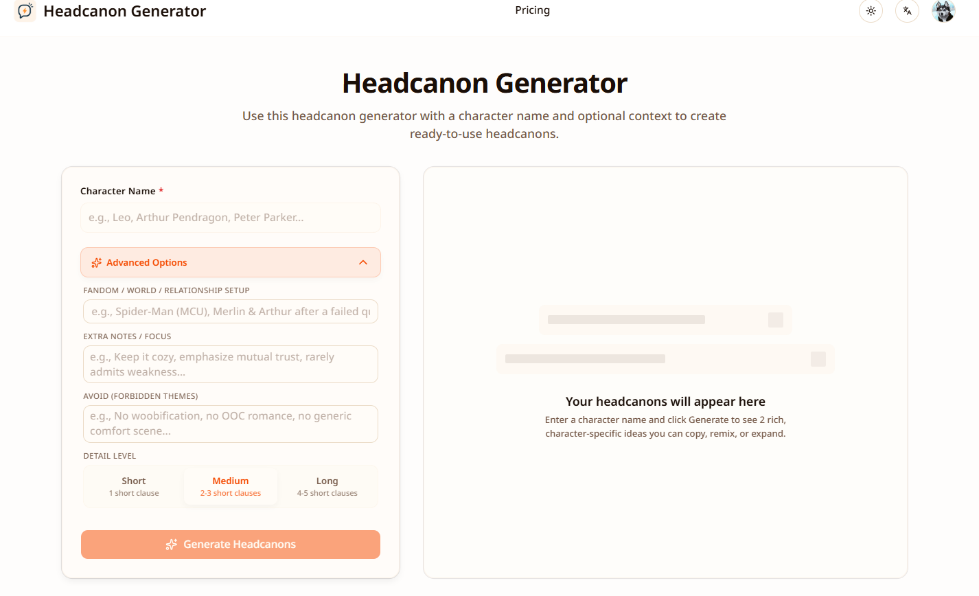 Headcanon Generator