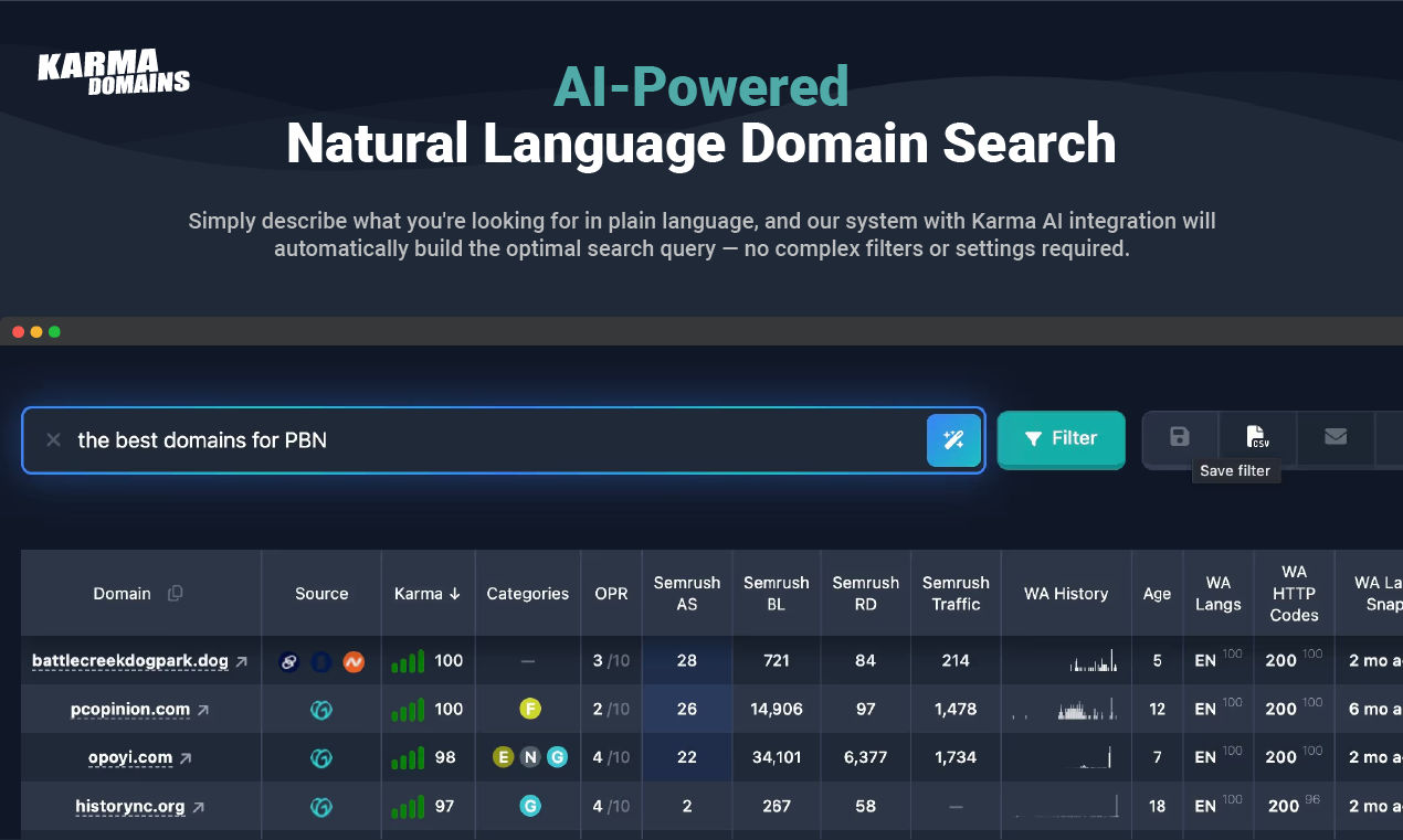 Karma.Domains: AI Search 7M+ Domains
