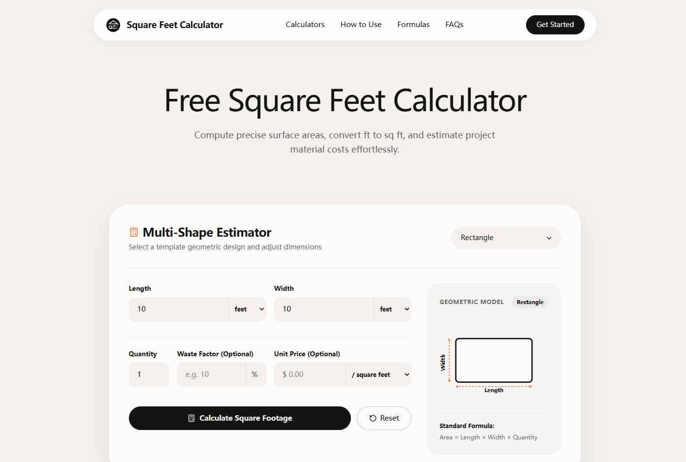 Square Feet Calculator