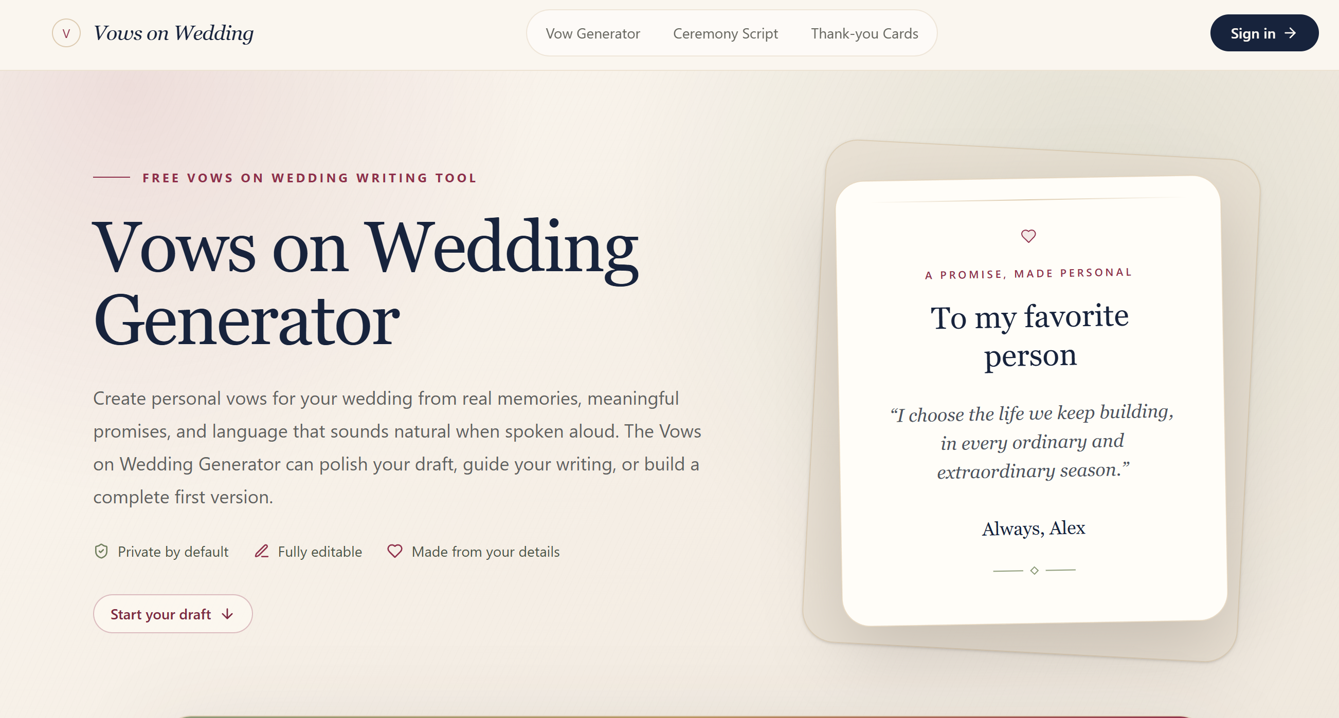 Vows on wedding